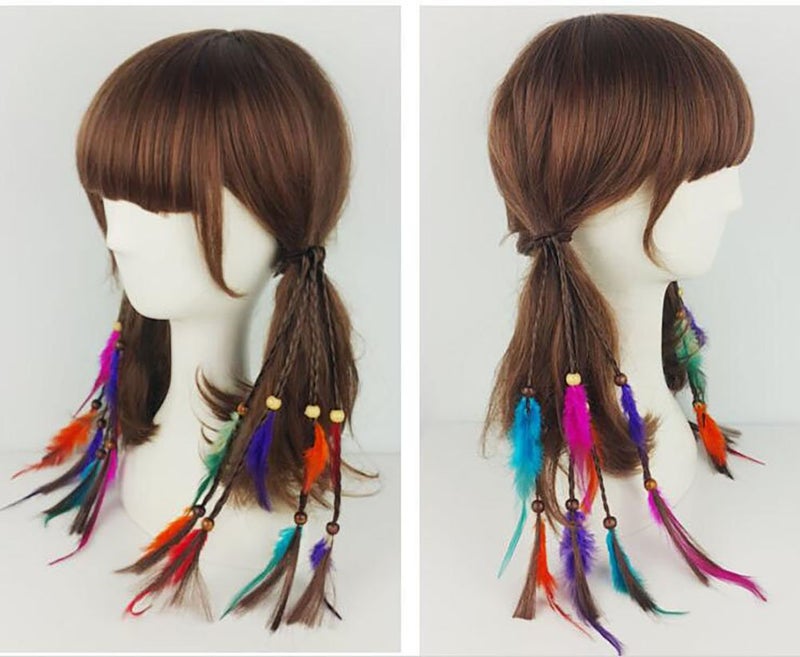 Fodattm 4PCS Women Lady Handmade Boho Hippie Hair Rope Head Wrap Hair Band Headbands Elastics Feather Hair Tie Ponytail Holders Hair Accessories Headdress - Image 4